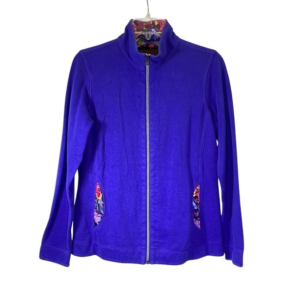 TOMMY BAHAMA Women's size Small Full Zip Floral accents Jacket Purple/Blue color - Picture 1 of 7
